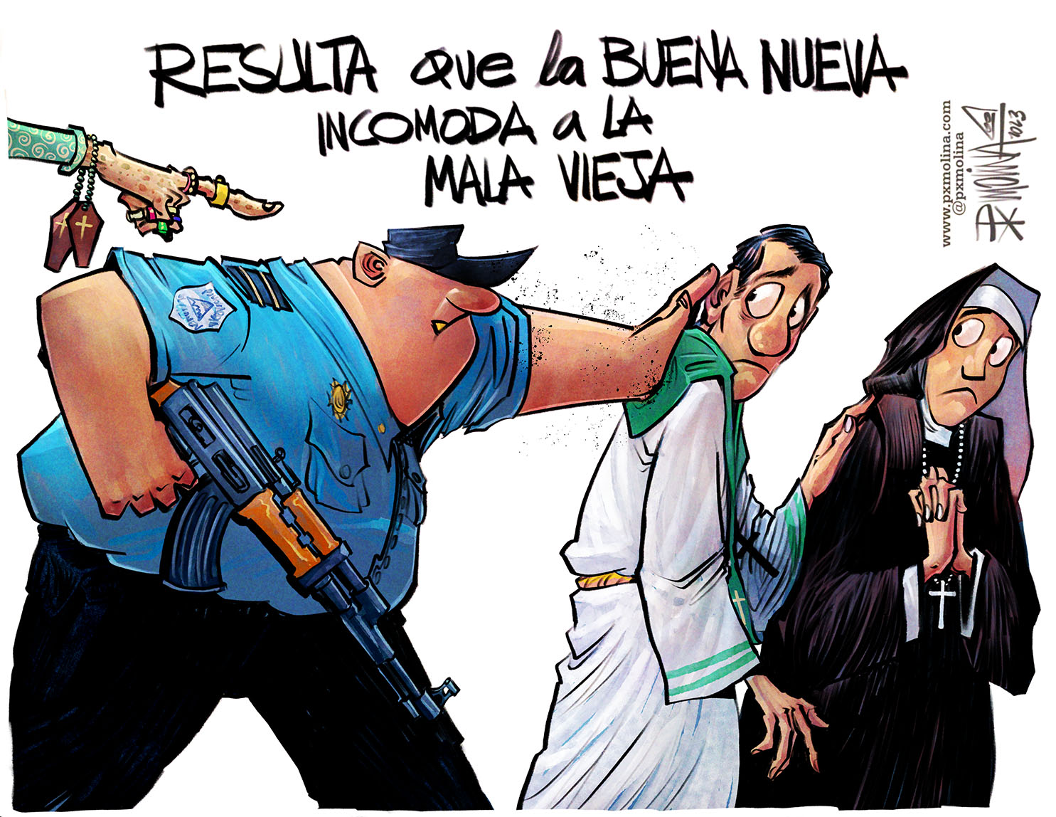 Caricatura dictadura contra iglesia católica