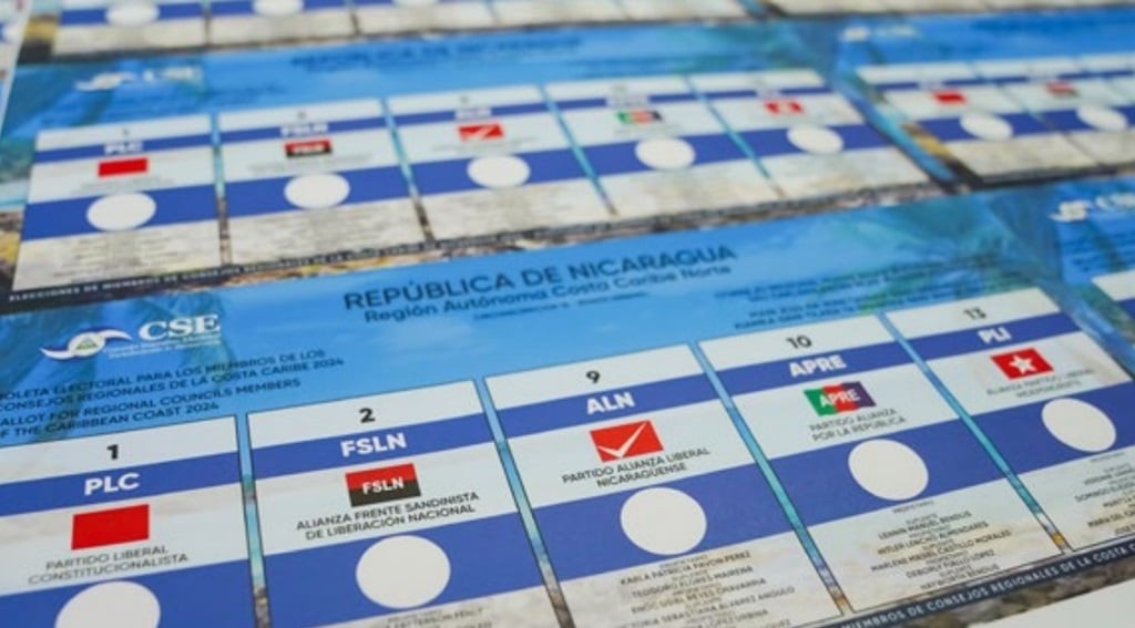 Boleta de las elecciones regionales en la Costa Caribe 2024