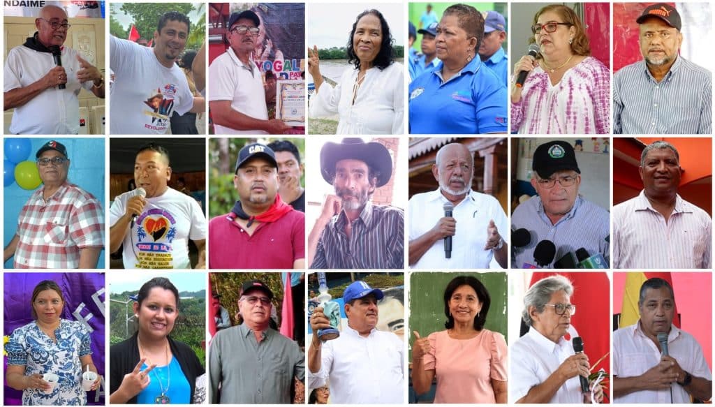 Fotografías de 18 alcaldes y tres vicealcaldes purgados desde enero de 2023 en Nicaragua.