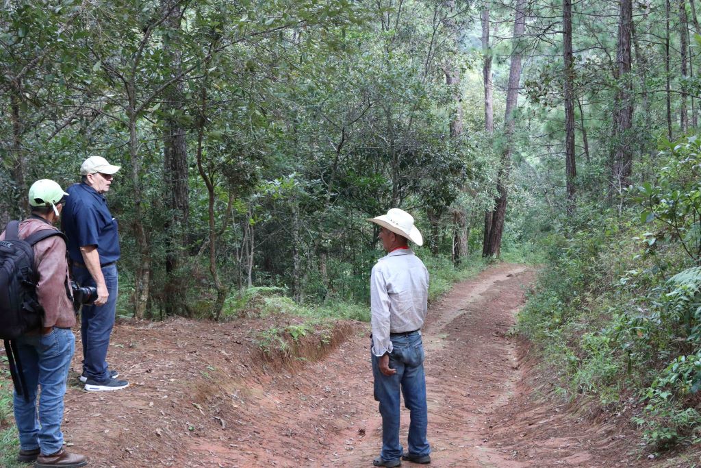 Visitors converse with a forest guide from the community of “La Montañona.” 