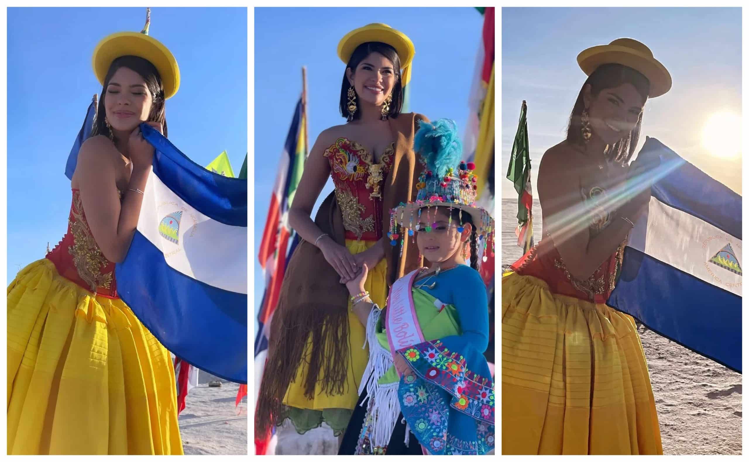 Sheynnis Palacios luce un traje tradicional en Bolivia