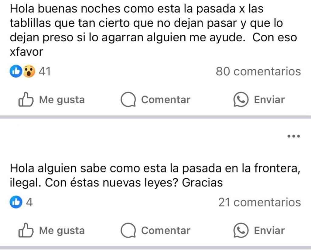 Captura de publicaciones y comentarios en redes sociales entre nicaragüenses migrantes.