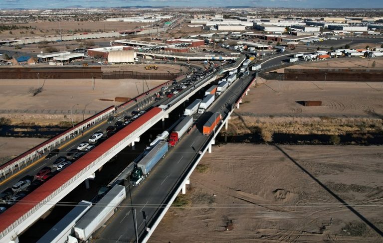 Lines of trucks waiting to cross into the U.S. in Ciudad Juarez.