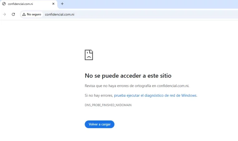 Print screen of a media website banned in Nicaragua