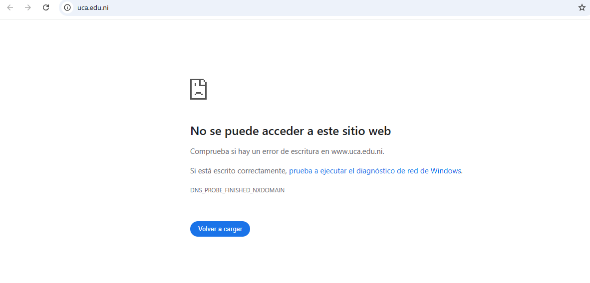 Captura de pantalla del sitio web de la UCA