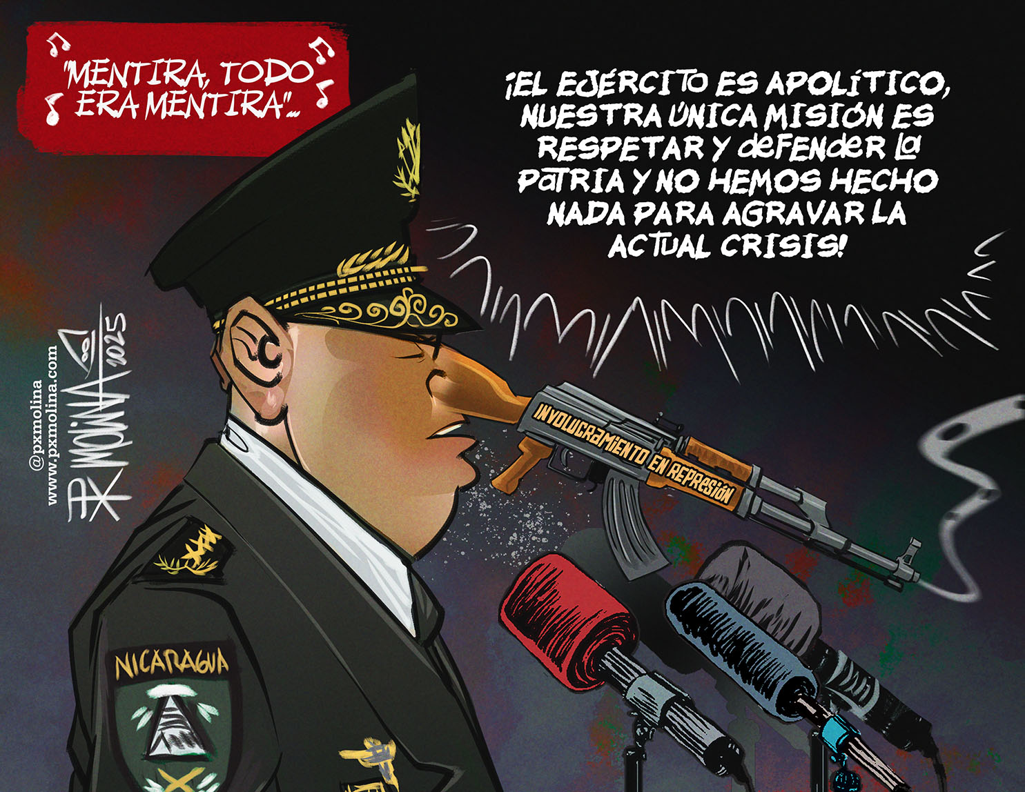 Caricatura la mentira del Ejército