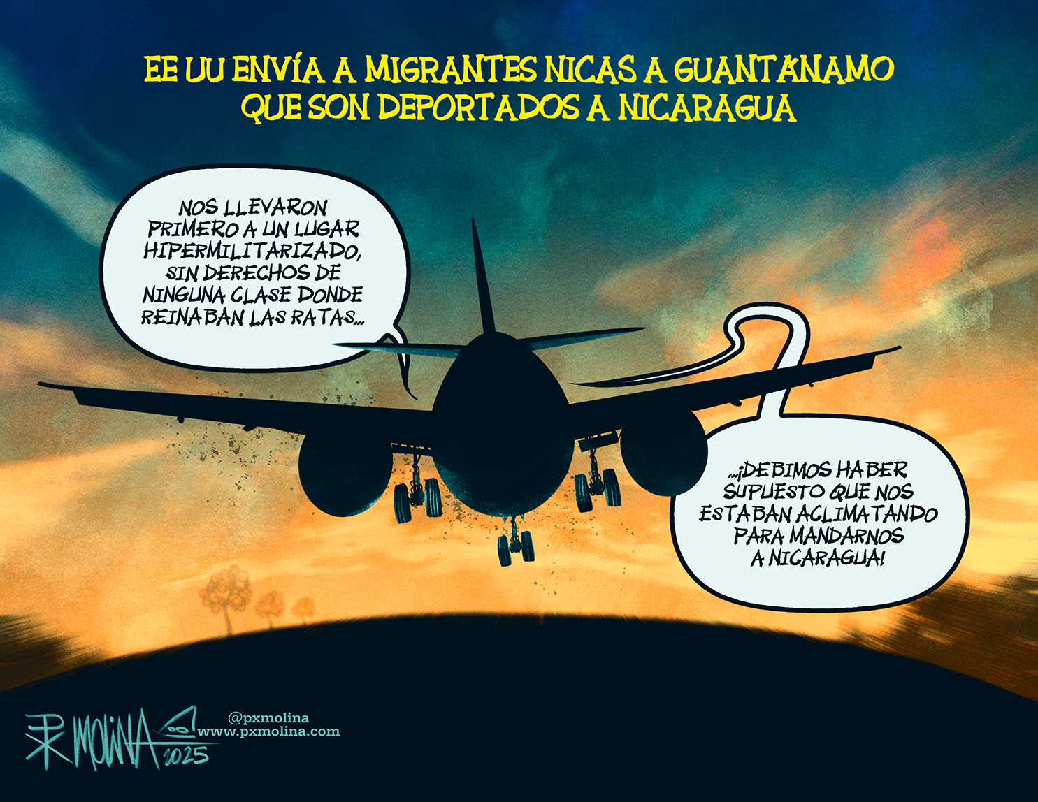 Caricatura tras cuernos, palos