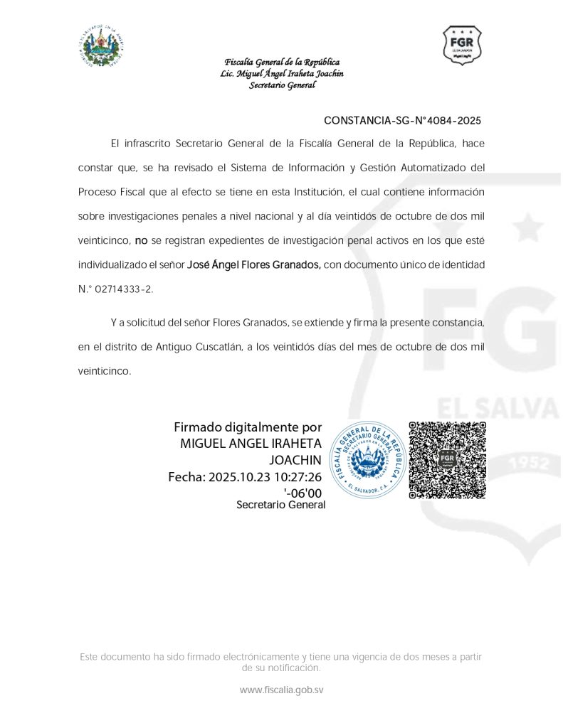 Constancia 4084 José Angle Flores Granados
