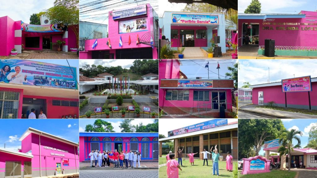 Fachada de las propiedades confiscadas que la dictadura Ortega Murillo entregó al Minsa desde 2021. Collage: Confidencial