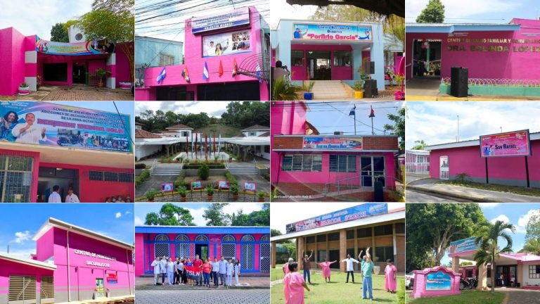 Fachada de las propiedades confiscadas que la dictadura Ortega Murillo entregó al Minsa desde 2021. Collage: Confidencial